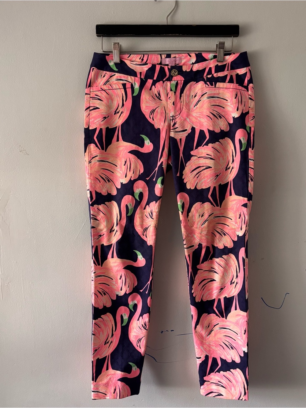 Lilly Pulitzer Navy Jacquard Flamingo Print Ankle Pants • Size 4
